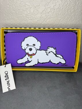 Marc Tetro Bichon Dog Zip Around Wallet NWT